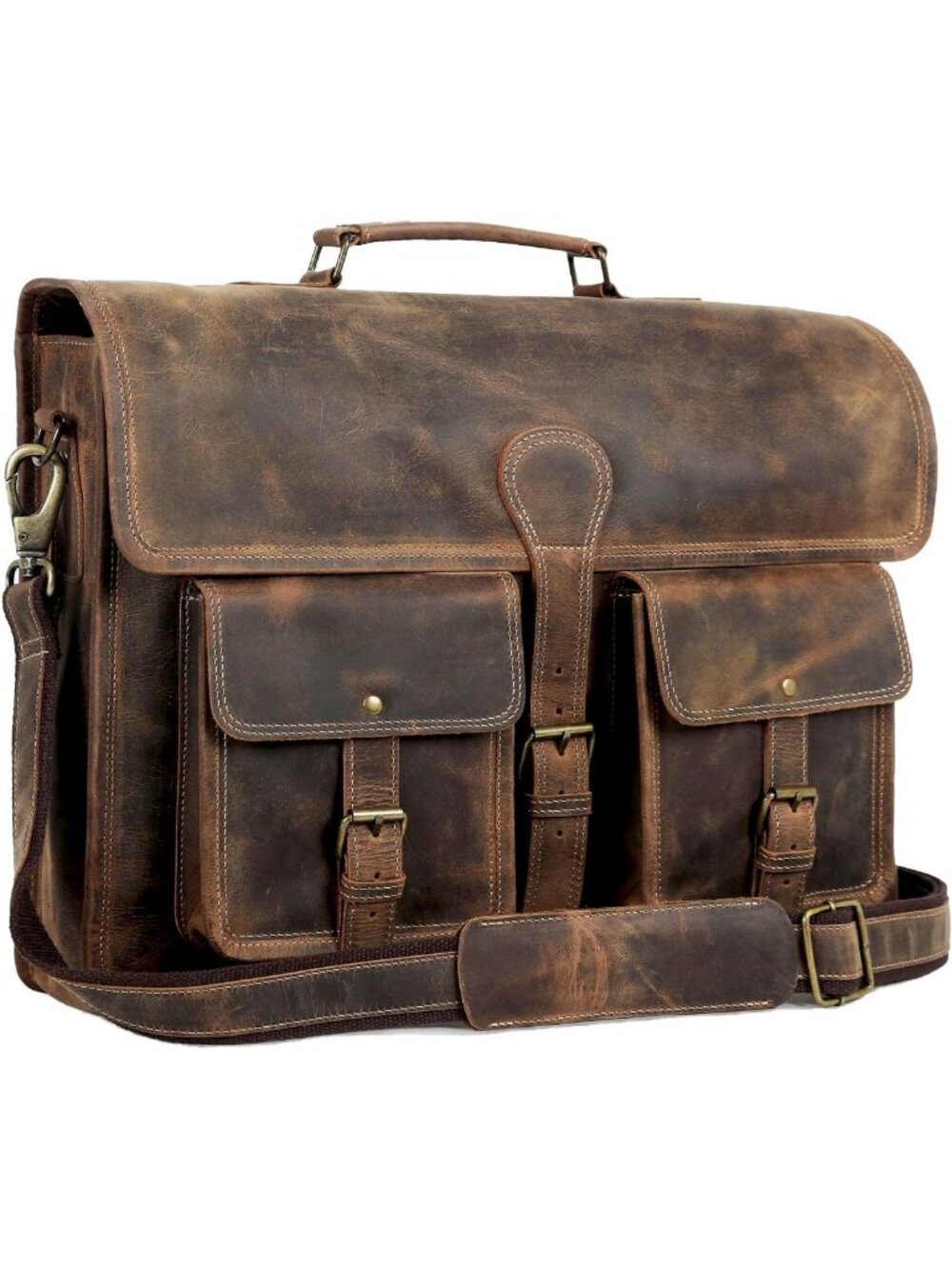 Stylish 18-Inch Leather Laptop Messenger Bag for Men & Women - Versatile